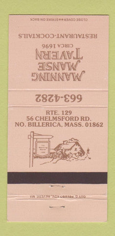 Matchbook Cover - Manning Manse Tavern North Billerica MA 30 Strike