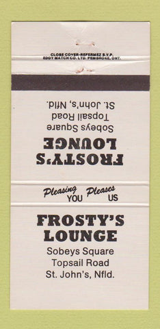 Matchbook Cover - Frosty's Lounge St John's NF 30 Strike