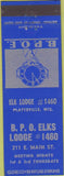 Matchbook Cover - Matchbook Cover Elks Club Platteville WI