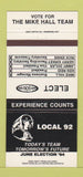 Matchbook Cover - Union Canada Mike Hall 30 Strike
