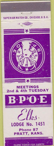 Matchbook Cover - Matchbook Cover Elks Club Pratt KS