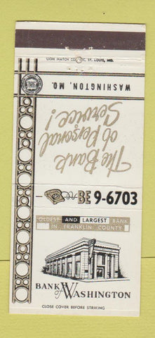Matchbook Cover - Bank of Washington MO 30 Strike