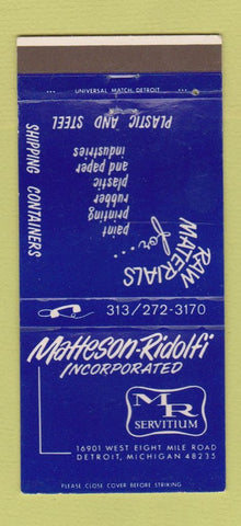 Matchbook Cover - Matteson Ridolfi Servitium Detroit MI steel plastic 30 Strike