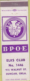 Matchbook Cover - Matchbook Cover Elks Club Duncan OK