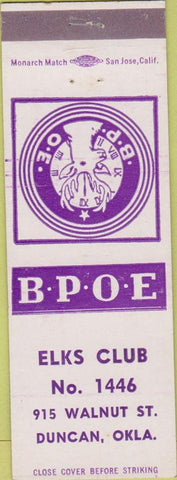 Matchbook Cover - Matchbook Cover Elks Club Duncan OK