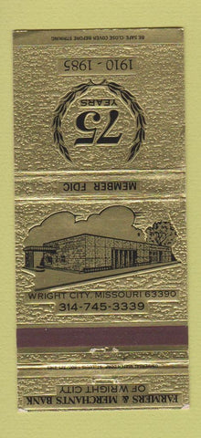 Matchbook Cover - Farmers and Merchants Bank Wright City MO WORN 30 Strike