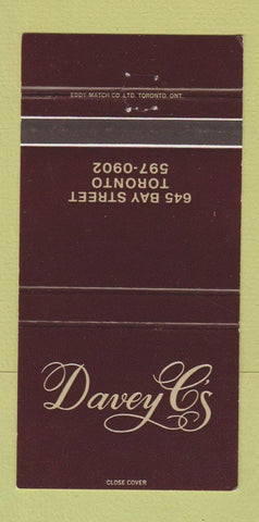 Matchbook Cover - Davey C's Toronto ON 30 Strike