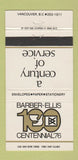 Matchbook Cover - Barber Ellis Centennial Paper Envelopes Vancouver BC 30 Strike