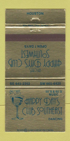 Matchbook Cover - Happy Days Club Southwest Houston TX 30 Strike