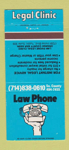 Matchbook Cover - Law Phone Legal Clinic Tustin CA 30 Strike