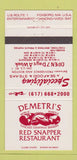 Matchbook Cover - Demetri's Red Snapper Restaurant Foxboro MA 30 Strike