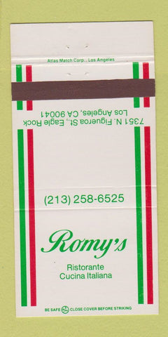 Matchbook Cover - Romy's Italian Restaurant Los Angeles CA 30 Strike