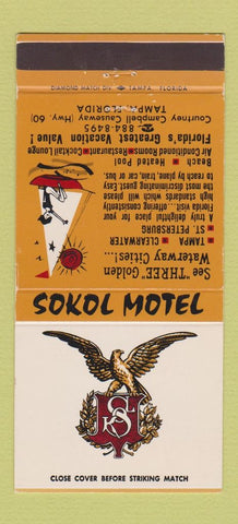 Matchbook Cover - Sokol Motel Tampa FL 30 Strike