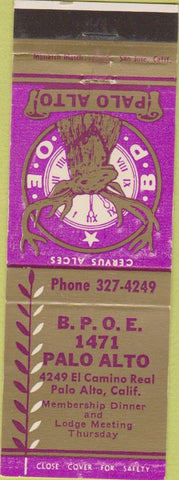 Matchbook Cover - Matchbook Cover Elks Club Palo Alto CA