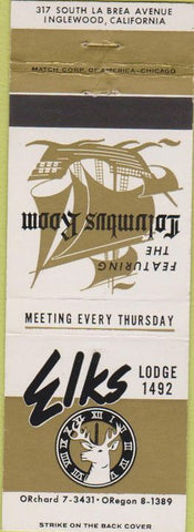 Matchbook Cover - Matchbook Cover Elks Club Inglewood CA