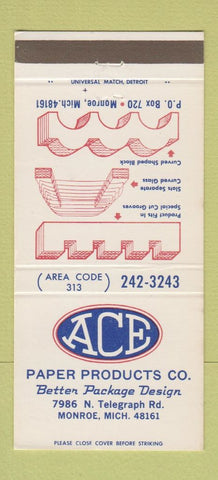 Matchbook Cover - Ace Paper Products Monroe MI 30 Strike