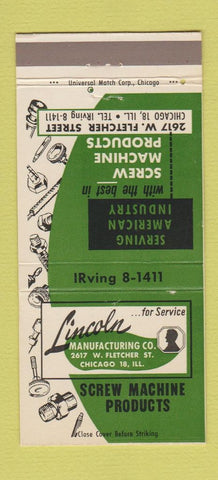 Matchbook Cover - Lincoln Manufacturing Screw Machine Chicago IL 30 Strike