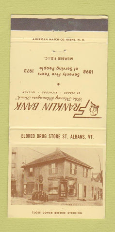 Matchbook Cover - Franklin Bank St Albans Richford Milton VT WEAR 30 Strike