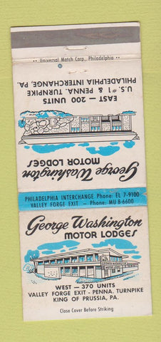 Matchbook Cover - George Washington Motor Lodges King of Prussia PA 30 Strike