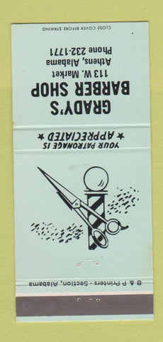 Matchbook Cover - Grady's Barber Shop Athens AL 30 Strike