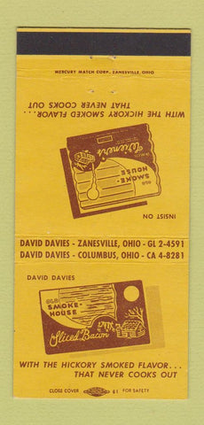 Matchbook Cover Old Smoke House Hot Dogs Bacon Zanesville Columbus OH 30 Strike