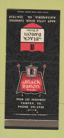 Matchbook Cover - The Black Baron Restaurant Fairfax Alexandria VA 30 Strike