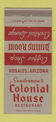Matchbook Cover - Sunderman's Colonial House Nogales AZ 30 Strike