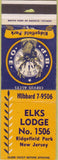 Matchbook Cover - Matchbook Cover Elks Club Ridgefield Park NJ CREASE