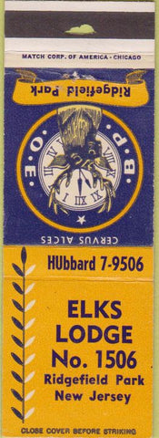 Matchbook Cover - Matchbook Cover Elks Club Ridgefield Park NJ CREASE
