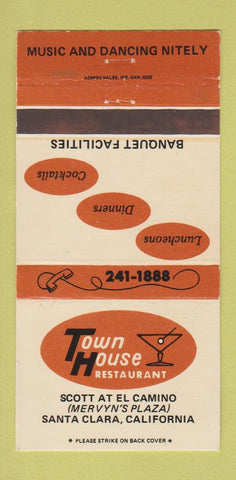 Matchbook Cover - Town House Restaurant Santa Clara CA 30 Strike