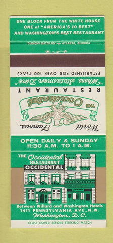 Matchbook Cover - Occidental Restaurant Washington DC 30 Strike