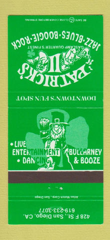 Matchbook Cover - Patrick's II San Diego CA bar music 30 Strike