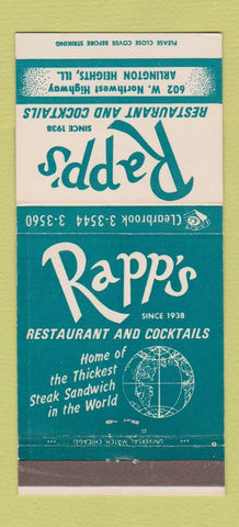 Matchbook Cover - Rapp's Restaurant Arlington Heights IL 30 Strike