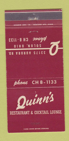Matchbook Cover - Quinn's Restaurant Solon OH 30 Strike