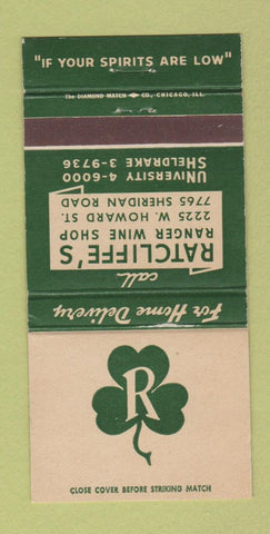 Matchbook Cover - Ratcliff's Liquor Chicago IL 30 Strike