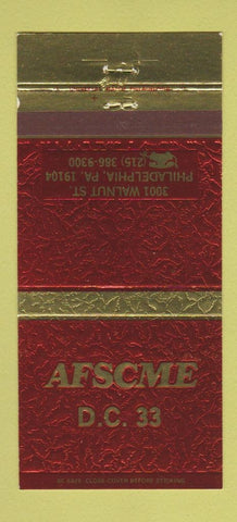 Matchbook Cover - Afscme Philadelphia PA DC 33 30 Strike