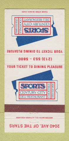 Matchbook Cover - Sports Century City Restaurant 30 Strike