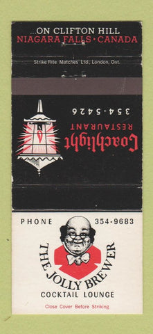 Matchbook Cover - Jolly Brewer Coachlight Restaurant Niagara Falls ON 30 Strike