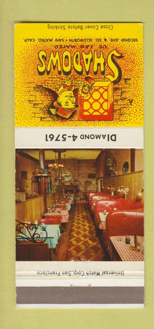 Matchbook Cover - Shadows San Mateo CA restaurant 30 Strike