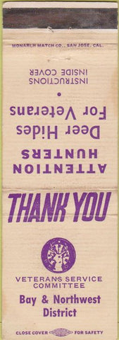 Matchbook Cover - Matchbook Cover Elks Club Los Angeles CA hide tanning WEAR