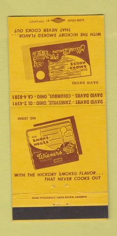 Matchbook Cover Old Smoke House Hot Dogs Bacon Zanesville Columbus OH 30 Strike