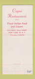 Matchbook Cover - Capri Restaurant Italian New York City WEAR 30 Strike