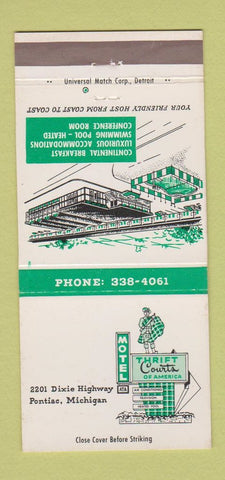 Matchbook Cover - Thrift Courts Motel Pontiac MI 30 Strike