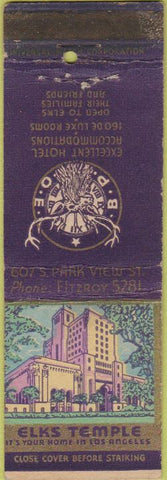 Matchbook Cover - Matchbook Cover Elks Club Los Angeles CA hide tanning WEAR