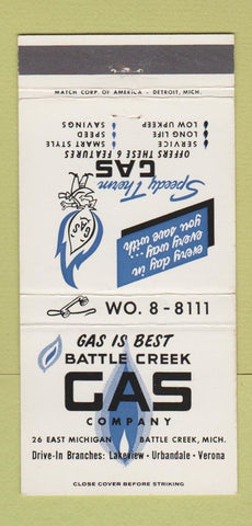 Matchbook Cover - Battle Creek MI Gas Company propane Verona Urbandale 30 Strike
