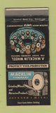 Matchbook Cover - Macklin Grinding Wheel Abrasive Jackson MI WORN 30 Strike