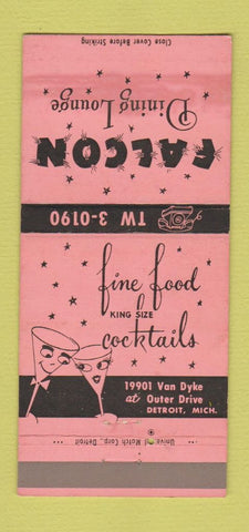 Matchbook Cover - Falcon Dining Lounge Detroit MI WORN 30 Strike