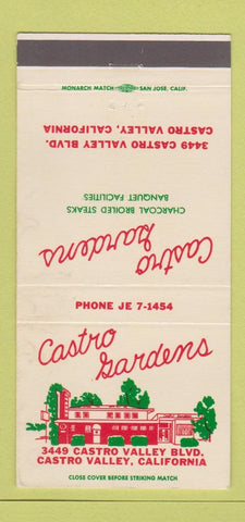 Matchbook Cover - Castro Gardens Restaurant Castro Valley CA 30 Strike