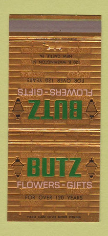 Matchbook Cover - Butz Flowers Gifts New Castle PA 30 Strike