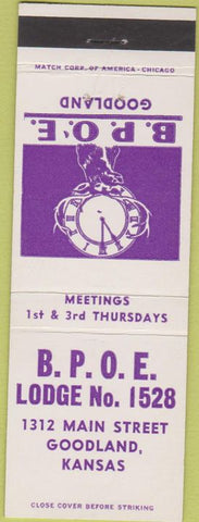 Matchbook Cover - Matchbook Cover Elks Club Goodland KS